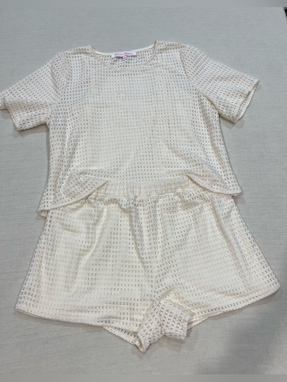 Meet Me in Santorini Lemon Honeycomb Crop Top & Shorts Lounge Set Size Large